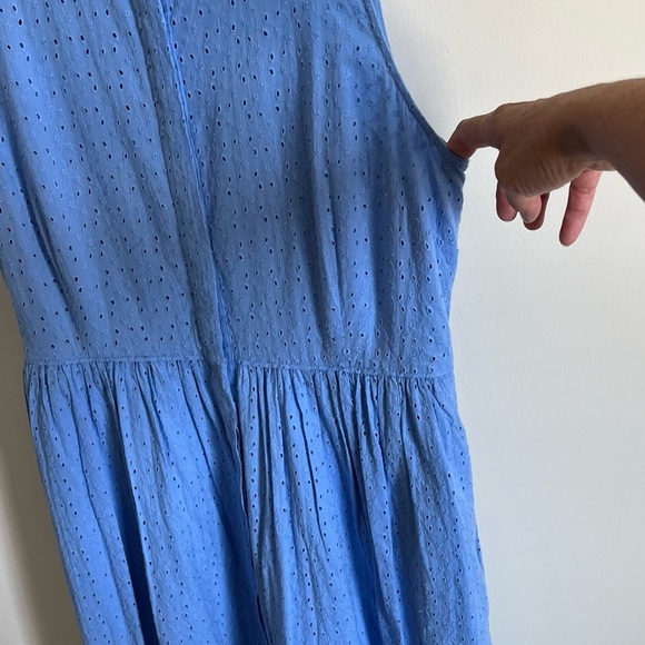 J. Crew Factory Button Up Cotton Eyelet Knee Length Sleeveless Blue Dress Sz 14 - Picture 3 of 16